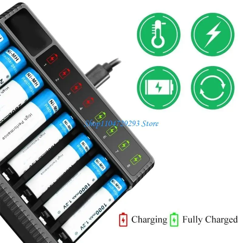 8 Bay AA AAA Battery USB C Input Fast Charging Independent Charging Slot