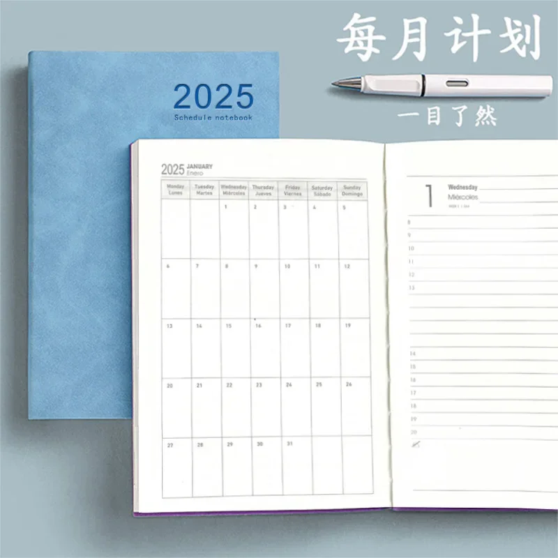 2025 new calendar book English time management efficiency a5 self-discipline clock in plan book super thick notebook