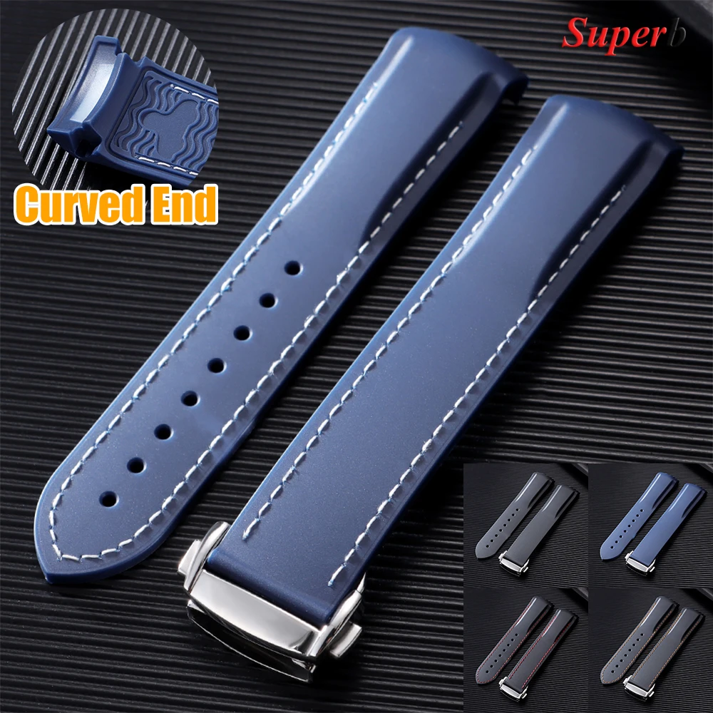 20 مللي متر 22 مللي متر منحني نهاية المطاط سيليكون حزام الساعات للرجال النساء مقاوم للماء الرياضة سوار حزام ل أوميغا ساماستر 300 حزام ساعة اليد