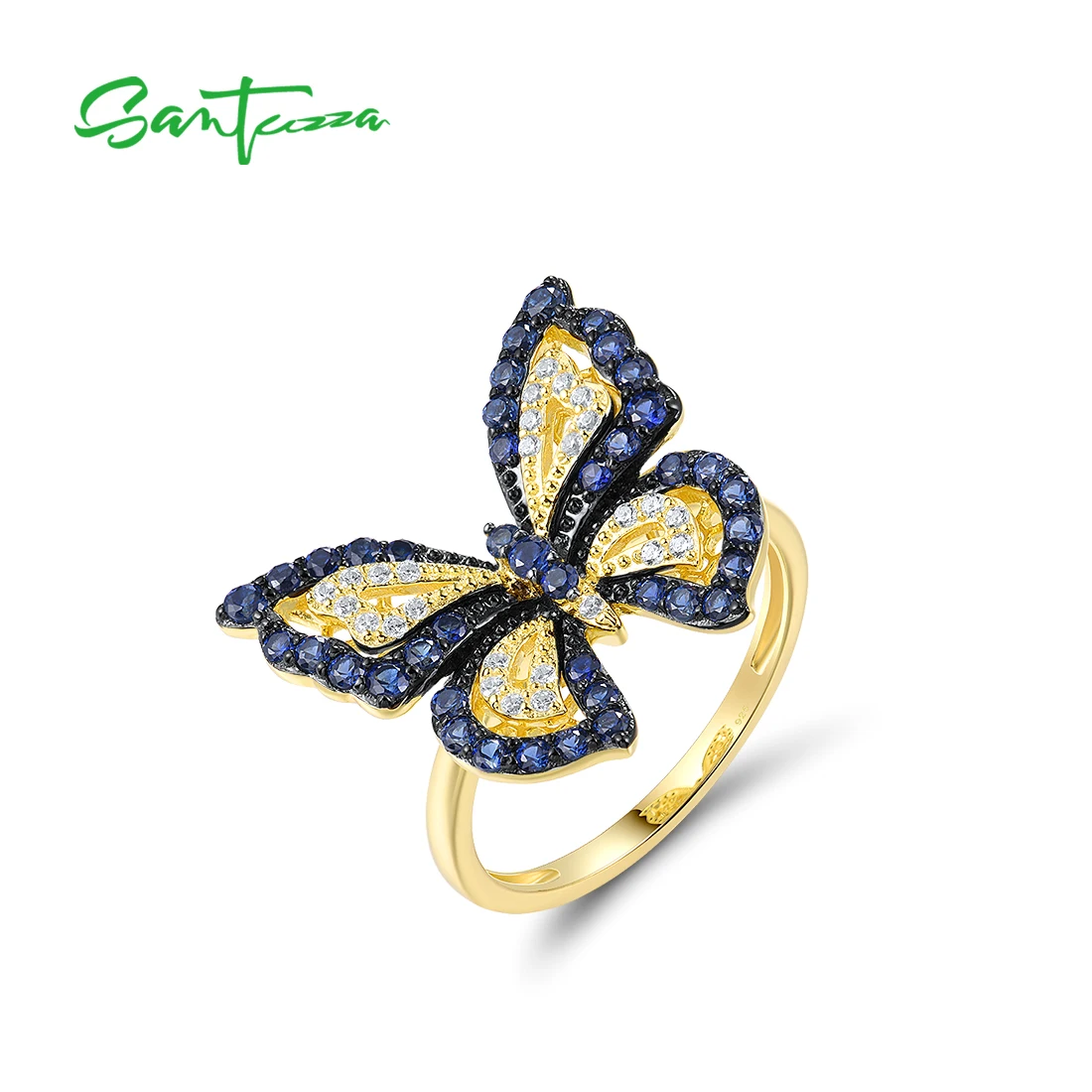 

SANTUZZA Pure 925 Sterling Silver Ring For Women Sparkling White CZ Created Sapphire Lovely Butterfly Stylish Fine Jewelry