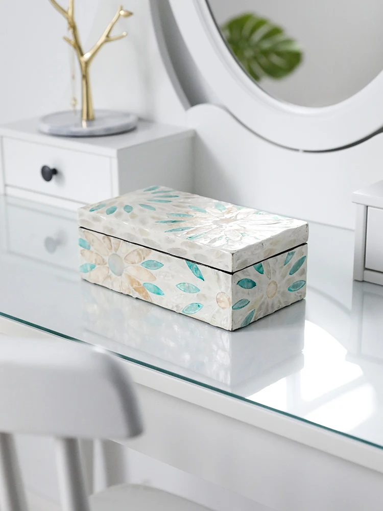 Handcraft Shell Home Jewelry Gift Boxes White Blue Decorative Organizer And Storage Case For Women Girls Bedroom Office Closet