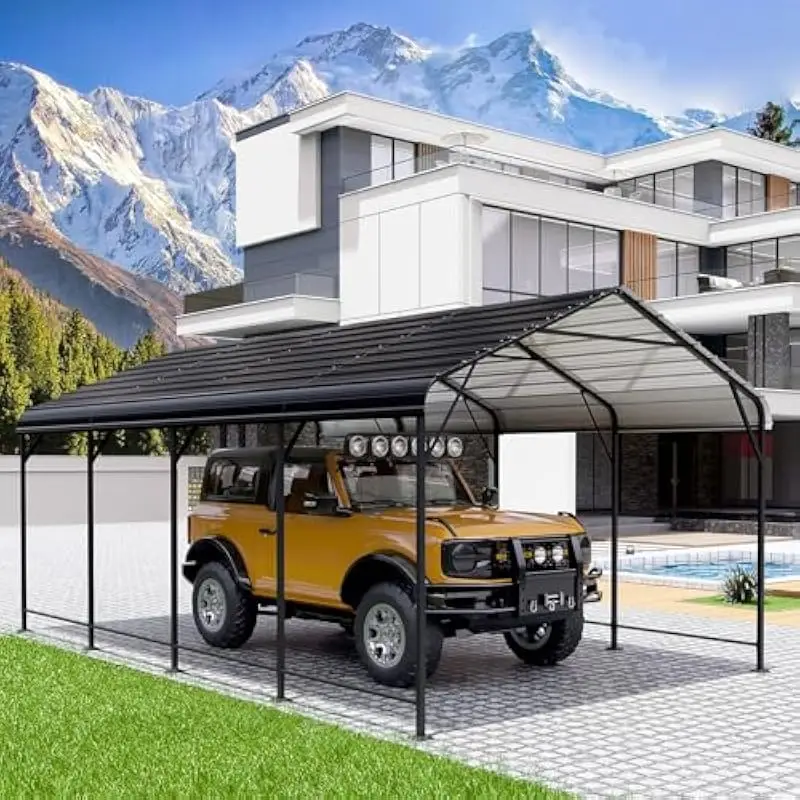 12x20 FT All-Weather Steel Canopy with Reinforced Ground Frame, Waterproof UV-Resistant Outdoor Shelter for Vehicles, Trailers,