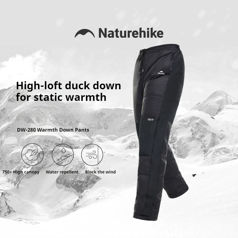 Naturehike Winter Water-resistant Down Trousers for Men Women Warm High-loft White Duck Down Long Trousers for Outdoor Hiking