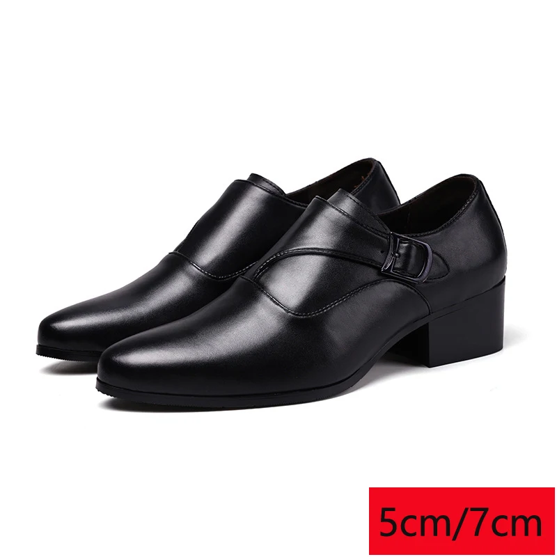 5CM/7CM Taller Men's High Heels Pointed Business Dress Leather Shoes with Buckle Office Oxford Elevated Men's Shoes Sizes 38-44