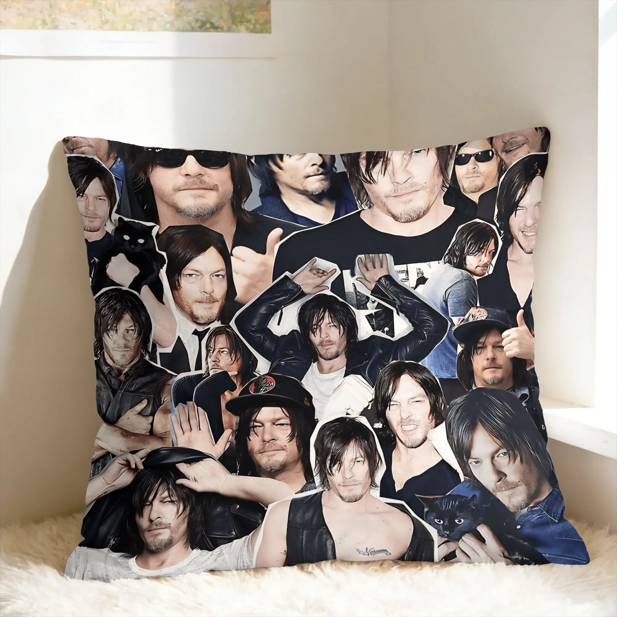 Norman Reedus W-Walking D-Dead American Celebrity Pillow Case  Retro Trendy Pillow Cover Comfy Pillowcases For Living Room Chair