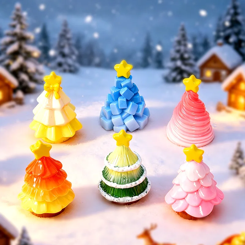 3Pcs Macaron Mini Resin Christmas Tree Figurines, Micro Landscape Ornaments For DIY Fairy Garden, Home Desktop & Holiday Decor