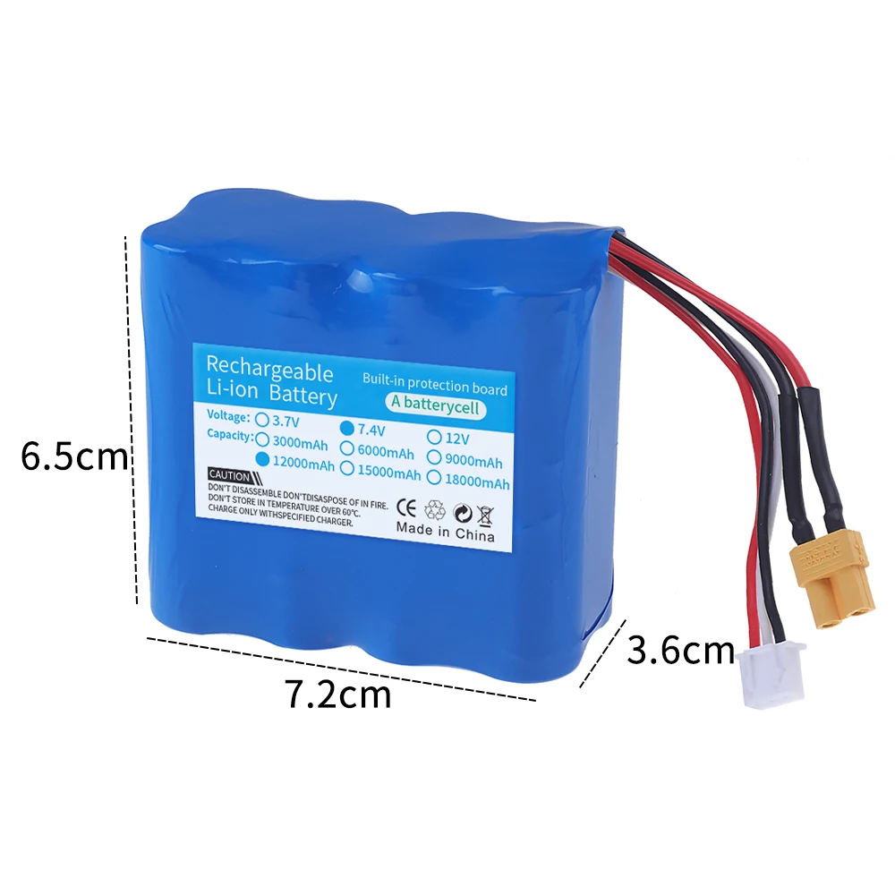 7.4V 6000mAh/12000mah 18650 2S Li-ion Battery XT30 plug/USB for HUINA 580 550 582 583 1580 1583 1580-005 RC toys cars accessory