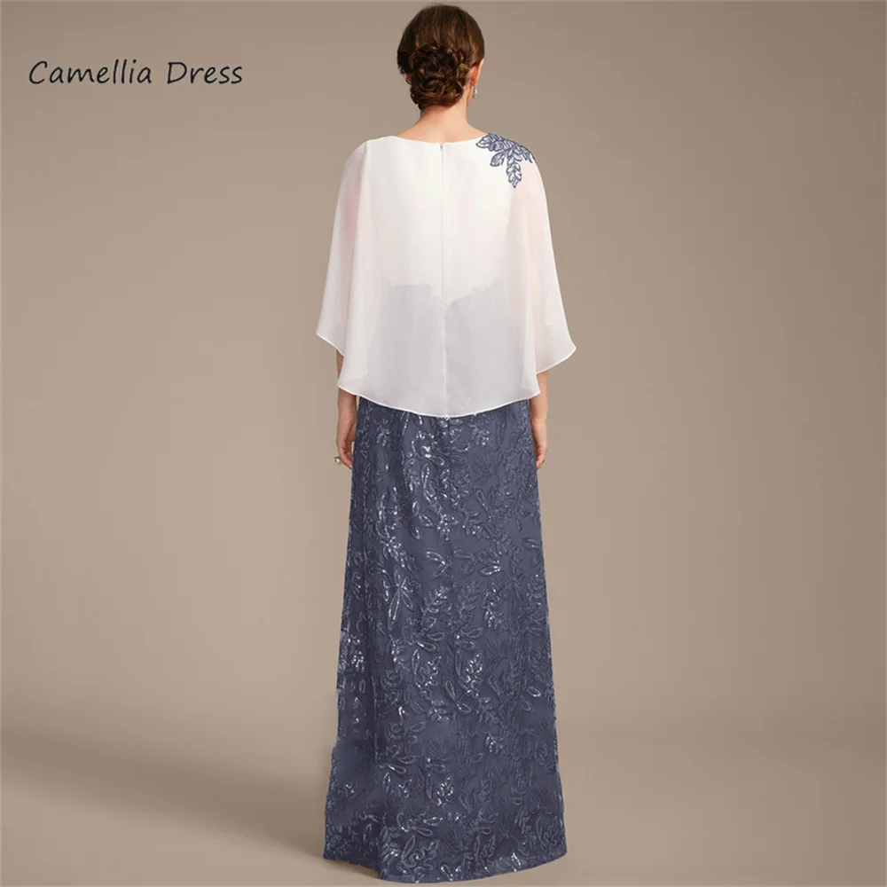 Vestido de chiffon para a mãe da noiva, vestido de chiffon com rendas e lantejoulas, sem mangas, com um pescoço scoop, novo design