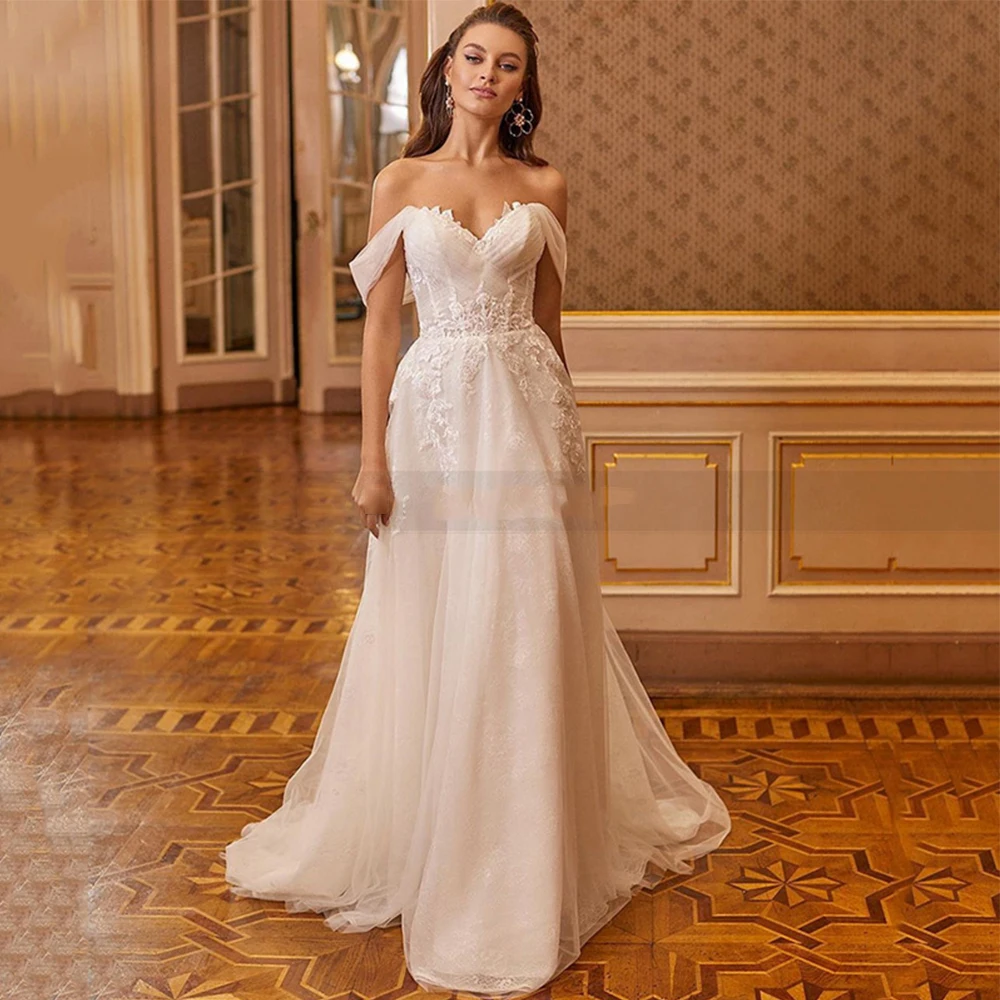 Beautiful A-Line Elegant Wedding Dresses Sexy Backless Mermaid Exquisite Lace Appliques Off Shoulder Romantic Bride Gown 2023