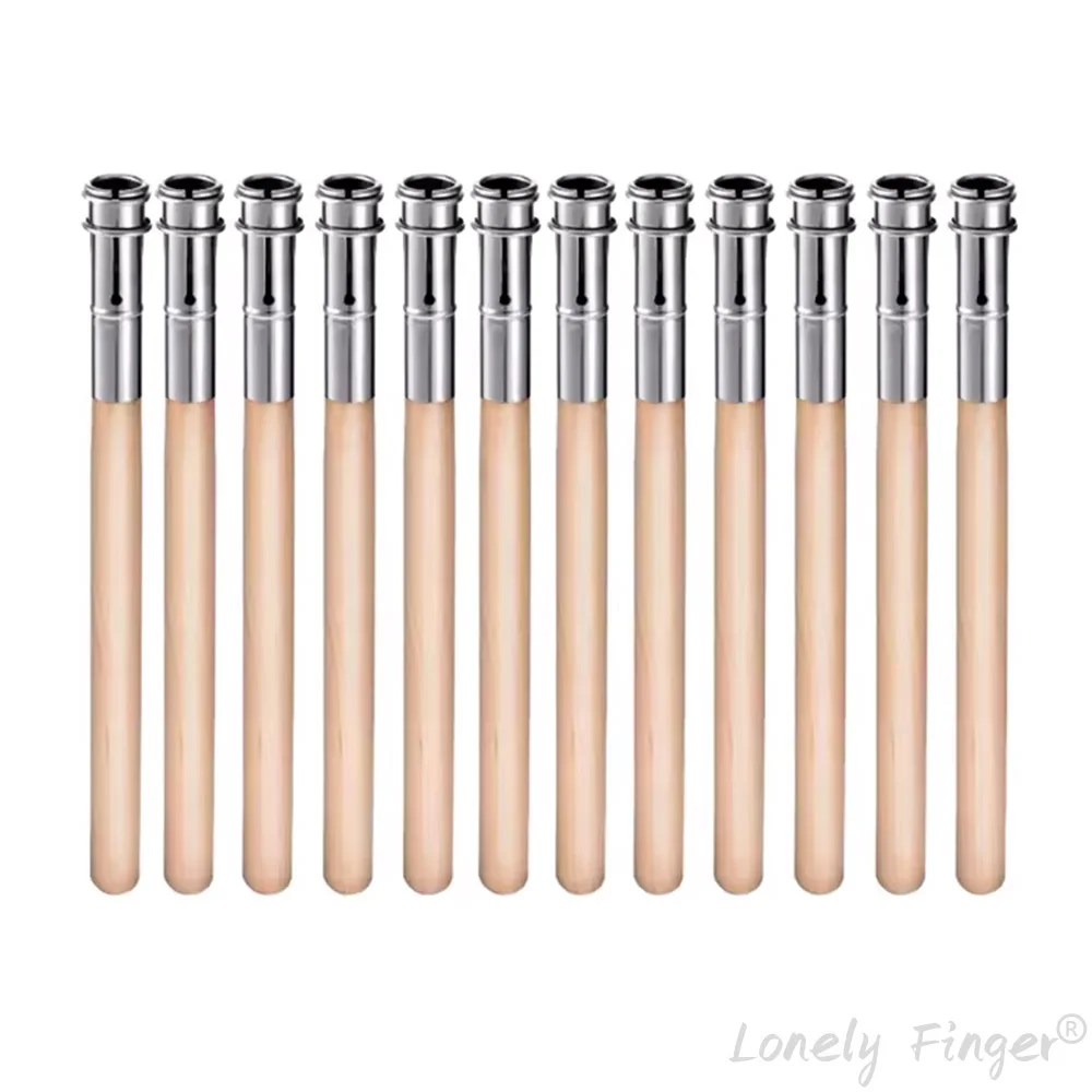 2/6/10pcs Durable Non-Slip Stainless Steel Pencil Extender Wood Handle Strong Stable Metal Extension for Writing Tools