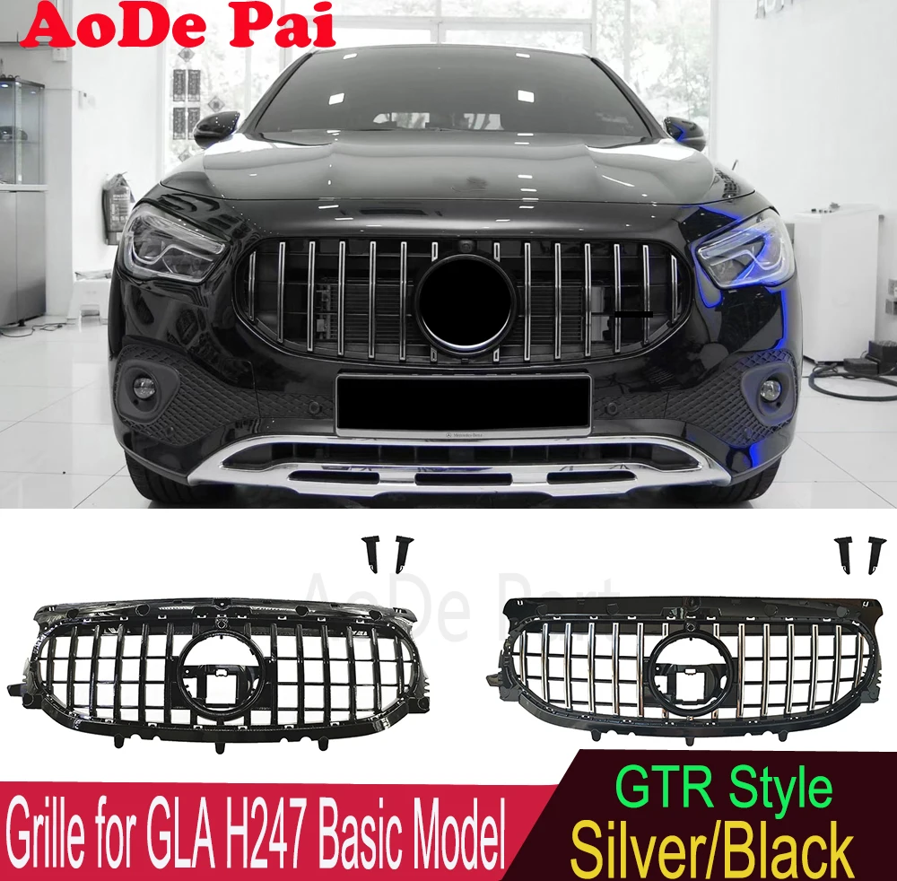 

H247 Grille GT GTR Style Front Bumper Grill Mesh Hood for Mercedes GLA Class H247 Basic Model 2020-2023 GLA180 GLA200 GLA250