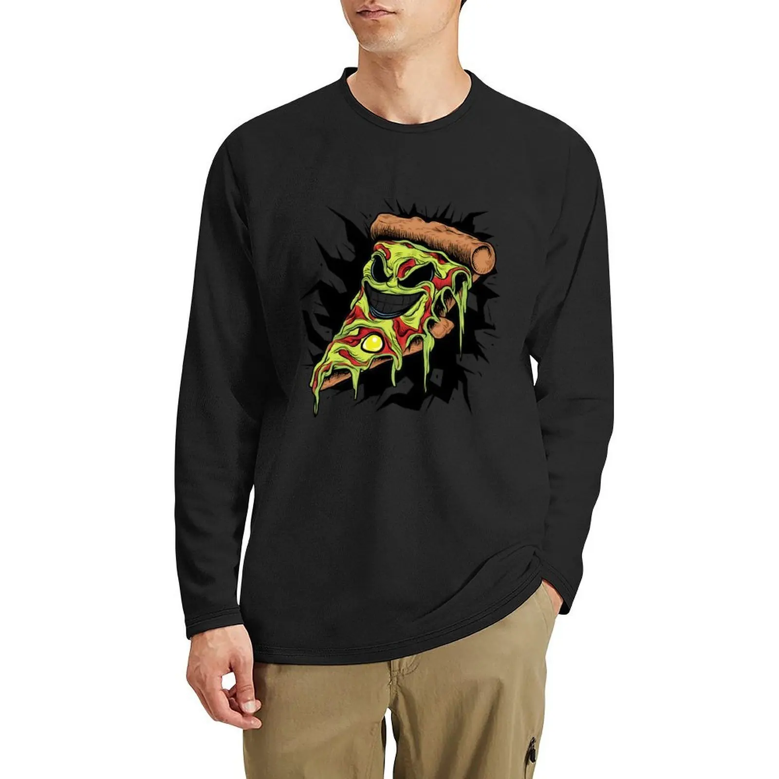 

Apoca-Pizza: Slice of Darkness Graphic Long T-Shirt Blouse plus size t shirts vintage clothes men clothings