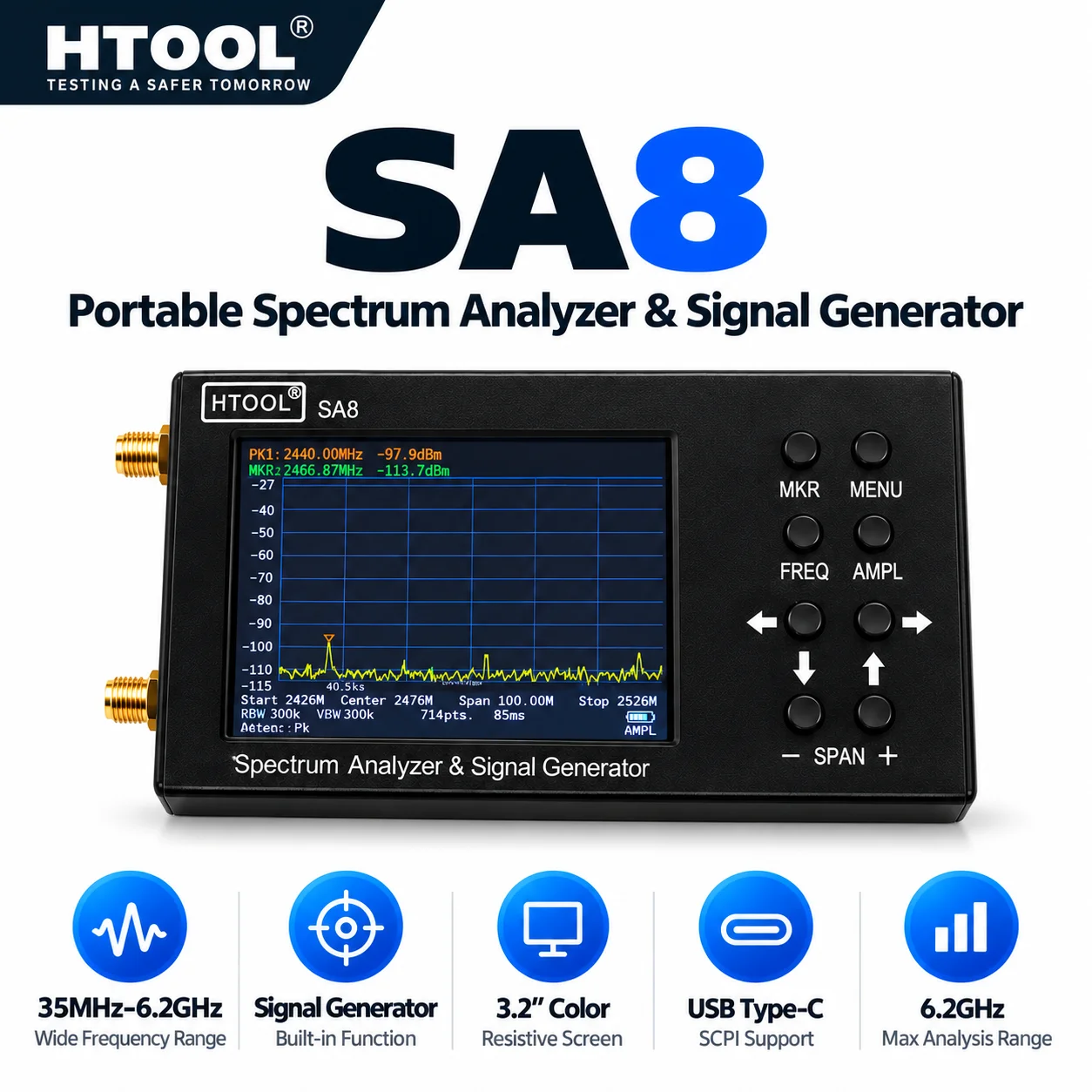Signal Generator Spectrum Analyzer - جهاز تحليل الطيف المحمول HTOOL SA8،