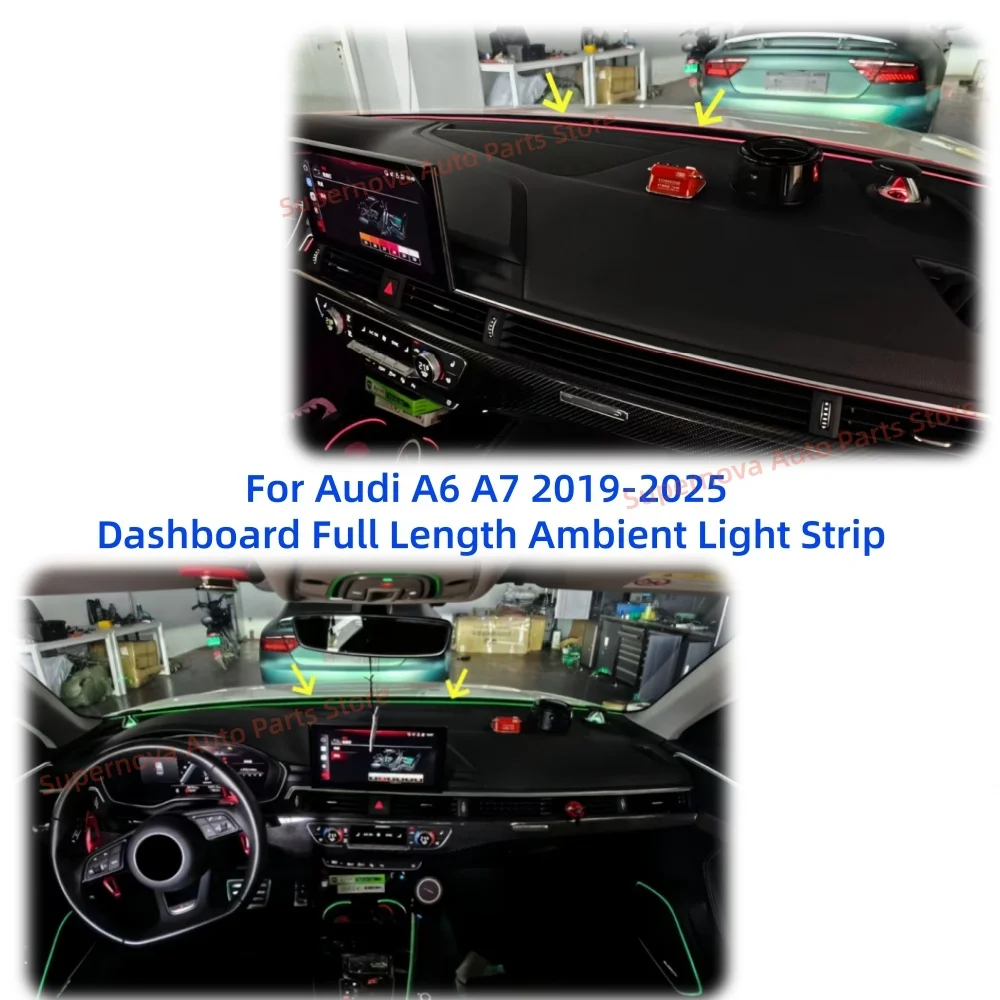 For Audi A6 A7 2019+ Dashboard Through Ambient Light Strip Full Length Instrument Panel LED Atmosphere Lamp Interior Retrofit