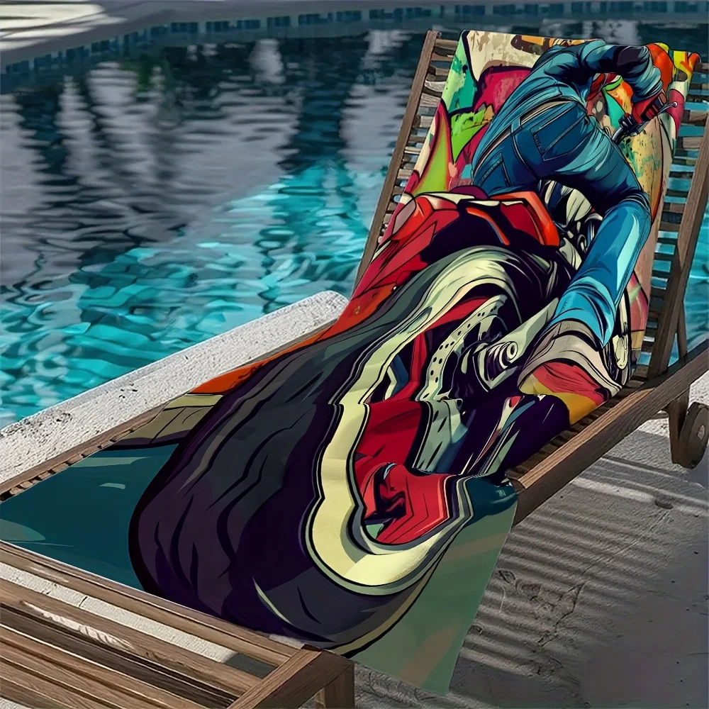 Oversized Motorcycle Biker Art Beach Towel Large Beach Blanket Surf Print Summer Resort Waterproof Mat Outdoor Towel 80x160cm