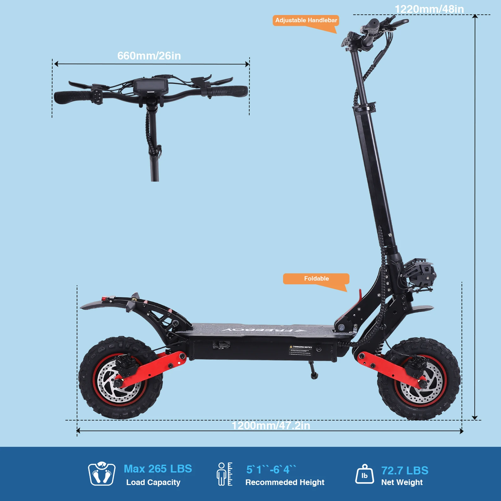 FREEBOY H6/H9 Electric Scooter for Adults 1200W Dual Motor 48V 21AH Folding E-Scooter with 11 Inch Fat Tires E-Mountain Scooter - view 7