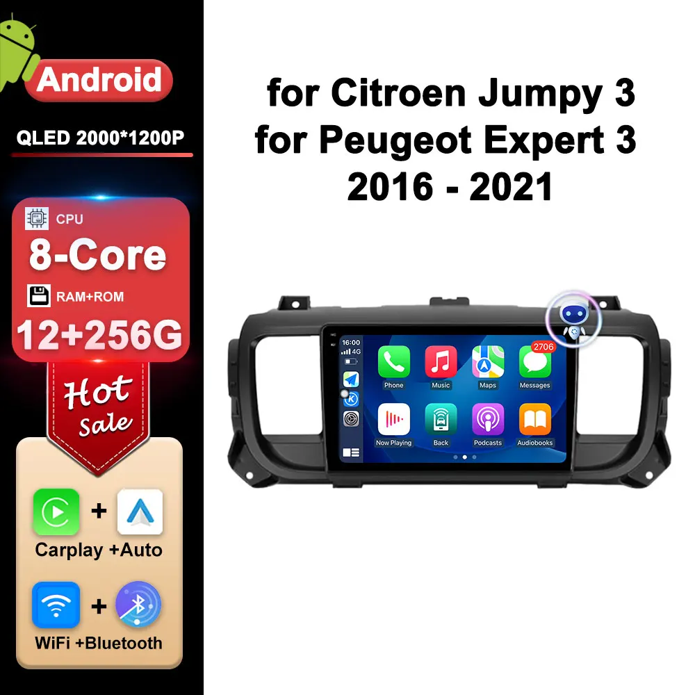 for Peugeot Expert 3 2016 - 2021 for Citroen Jumpy  2016 - 2021 Car Multimedia Radio Player Android 14 DSP Stereo BT 4G No 2 din