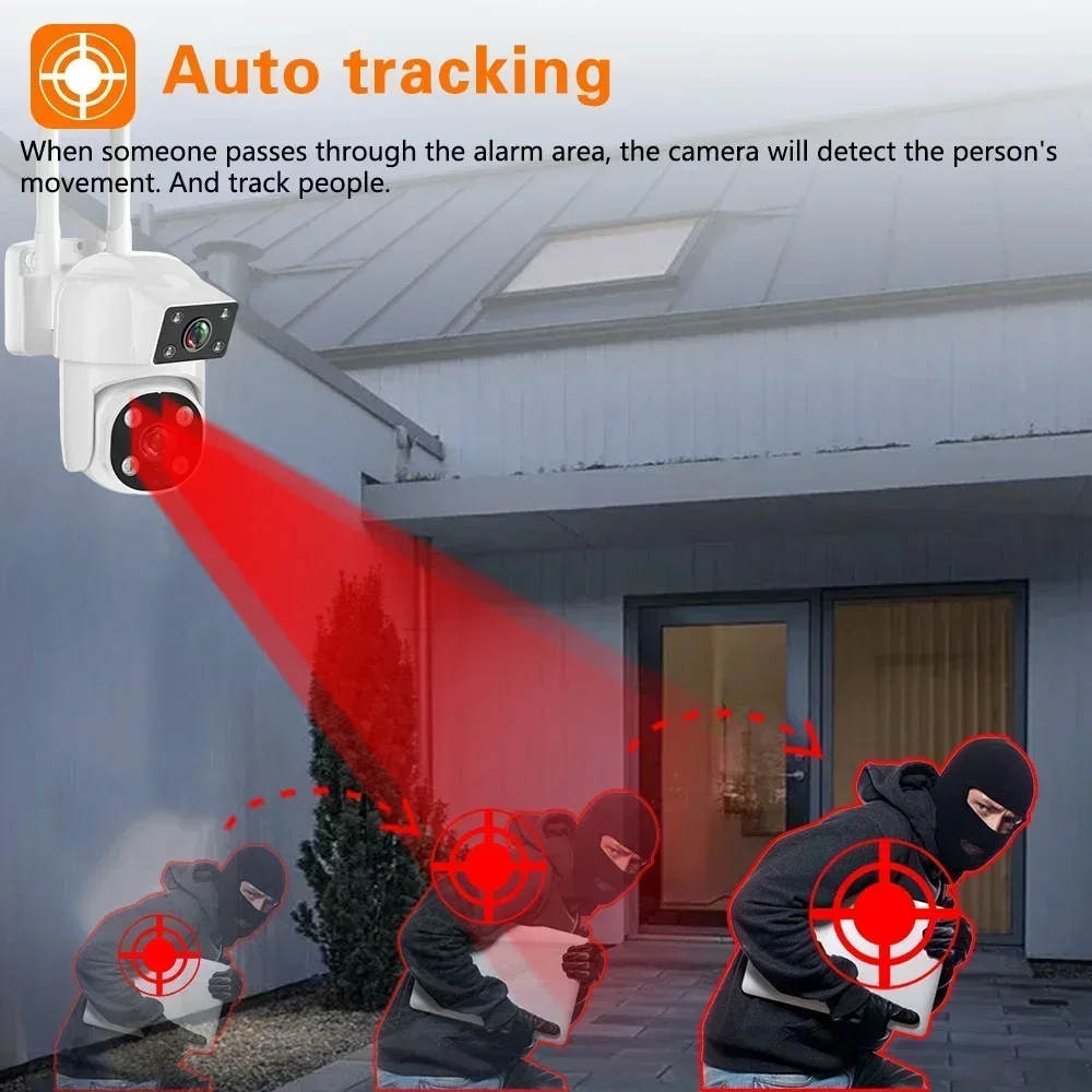 4K HD Wifi PTZ IP Security Camera Dual Lens Outdoor Auto Tracking Wireless CCTV Video Surveillance Camera 8MP Color Night Vision