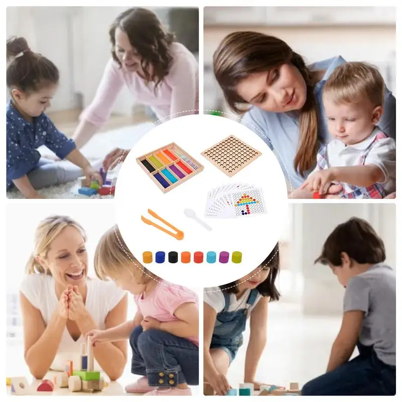لوح خشبي لعبة الخرز قوس قزح كليب الخرز لعبة الطاولة التفاعل بين الوالدين والطفل لعبة فرز الألوان الاهتمام التدريب التعليم المبكر