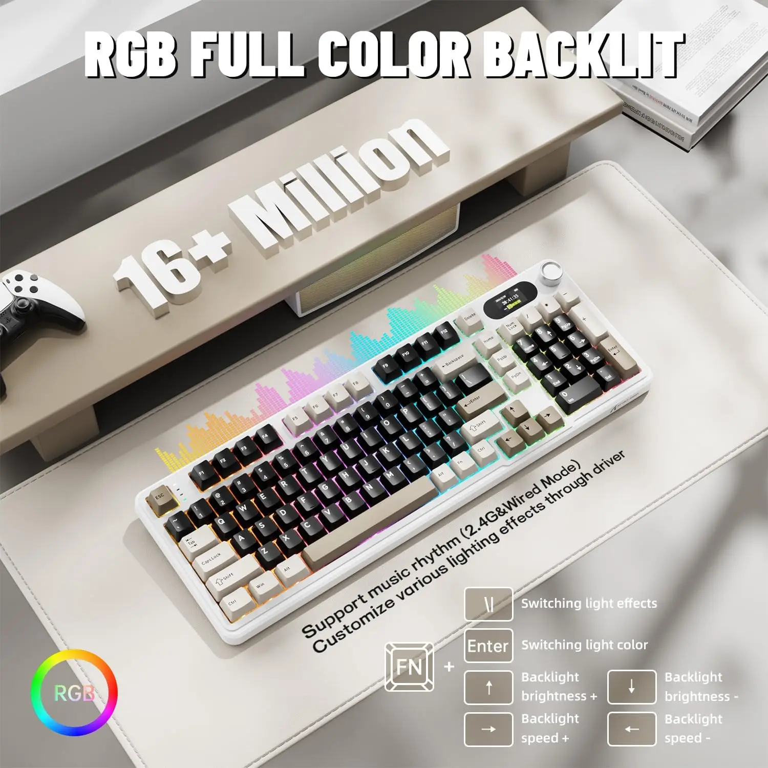 ATTACK SHARK X98Pro ワイヤレス メカニカル キーボード、スクリーンとノブ付き、トライモード ガスケット ホットスワップ可能な RGB キーボード、ウェブ ドライバー