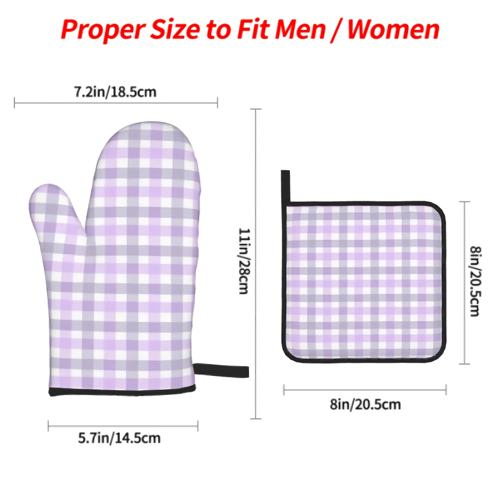 Purple Check Oven Mitts and Pot Holders Sets Heat Resistant 4 Pcs for Safe BBQ Cooking Baking Grilling