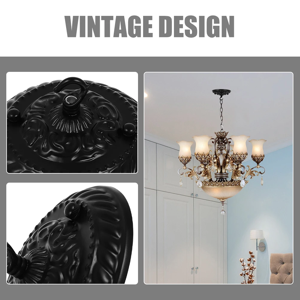 

2pcs Retro Ceiling Lighting Hooks 130mm Black Zinc Alloy Chandelier Cover Plate Vintage Patterns Durability AntiRust Steel