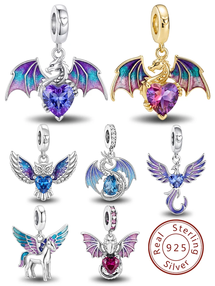 925 Sterling Silber Einhorn Eule Exquisite Phönixflügel Serie Charm Anhänger für Armbänder DIY Hochwertiger Damenschmuck