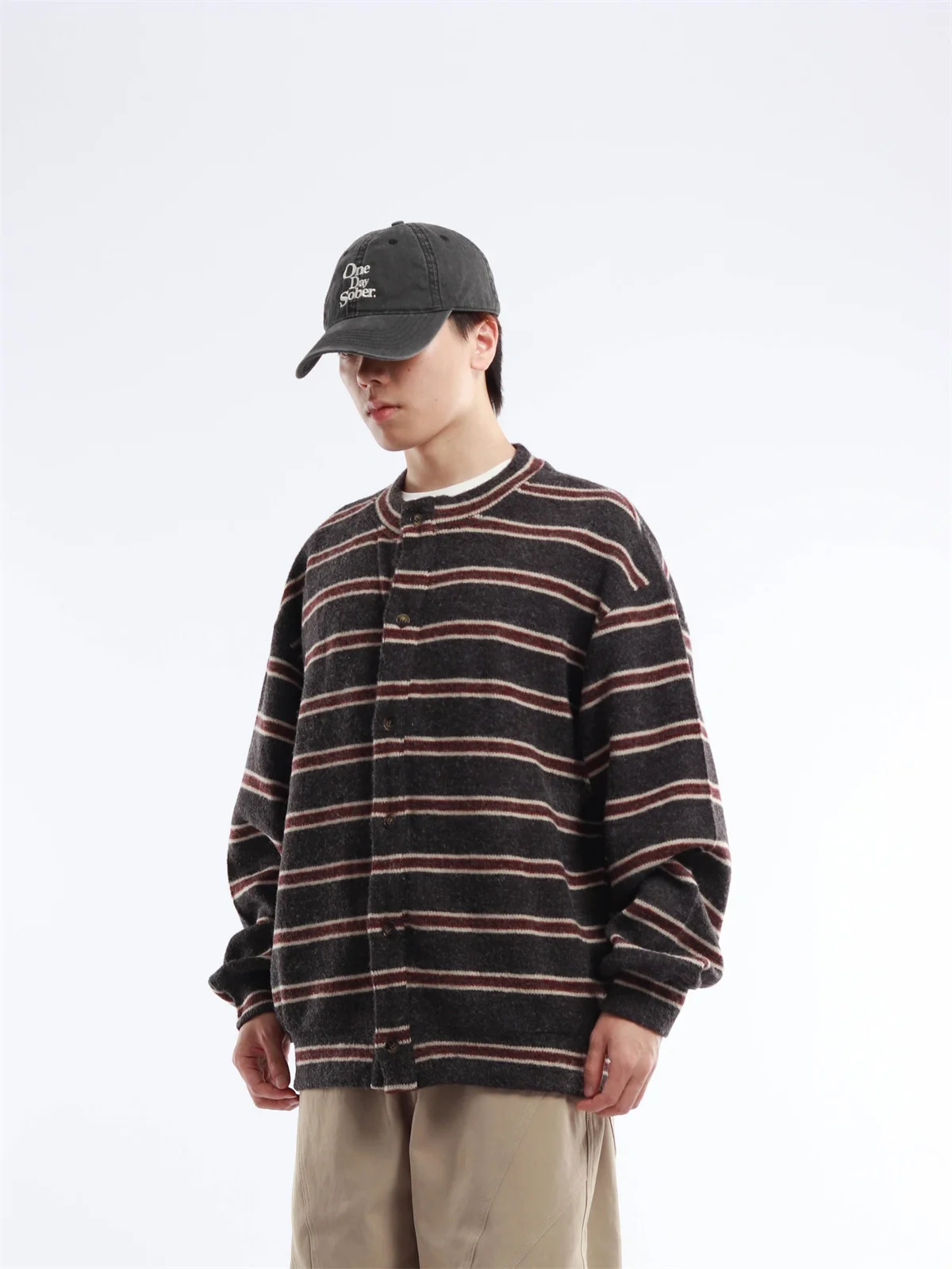 Men's Autumn New Style Outdoor round Neck Knitted Sweater Jacket Striped Zipper Hoodie Spring Autumn Seasonal Casual Coat
