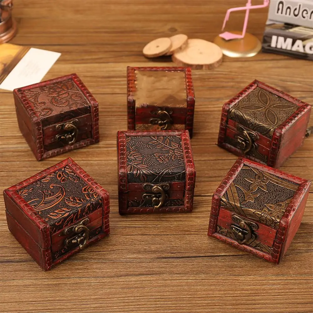 Fashion Chinese Style Wood Storage Box Retro Brown Jewelry Box Ring Packing Accessories Organizer Vintage Mini Box Gift