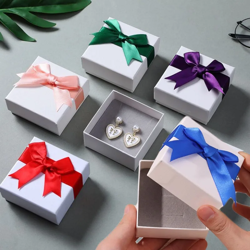 Bow Ribbon Jewelry Gift Boxes Bracelets Earring Ring Necklace Jewelry Box Square Packaging Cases Display Storage Container Box