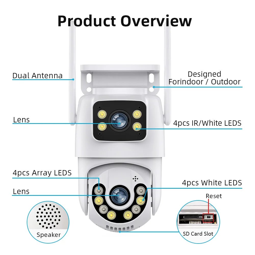 IP Surveillance Camera 4K Security Protection Wireless Camera Dual Lens Outdoor Wifi Camera Waterproof External AI Track ICsee