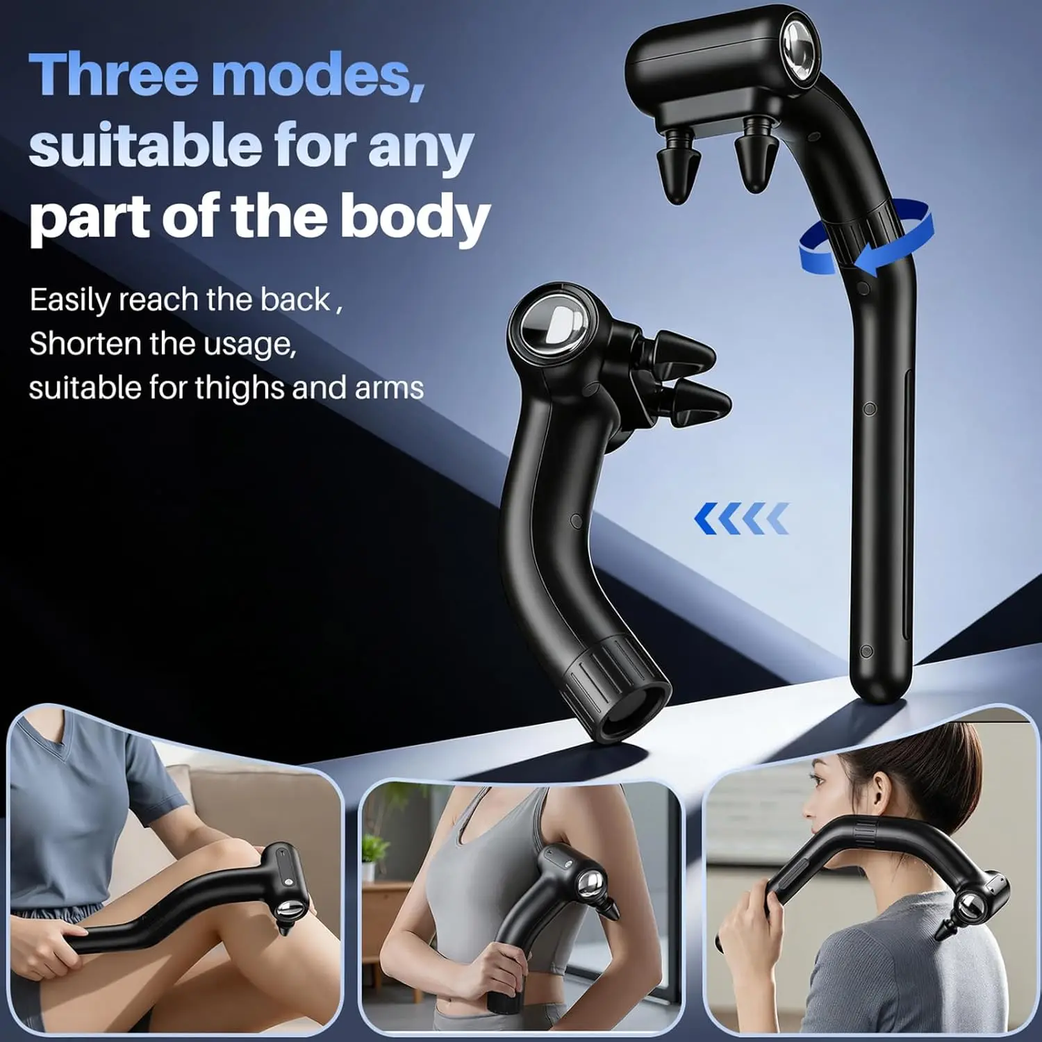 Dual Head Percussion Massage Gun with Extension Handle 3 in 1 Back Massager with 12 Massage Heads for Arm Shoulder Thigh Waist