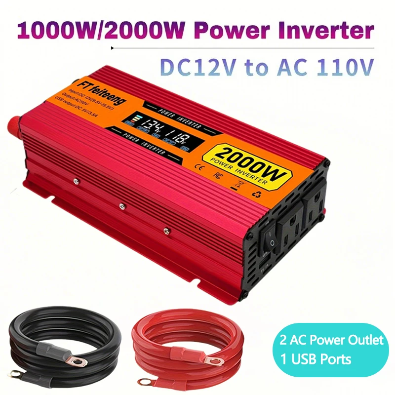 

500W 1000W 2000W Modified Sine Wave Power Inverter 12V to 110V with LCD Display 2 AC Outlets & USB Ports for Cars RVs Camping