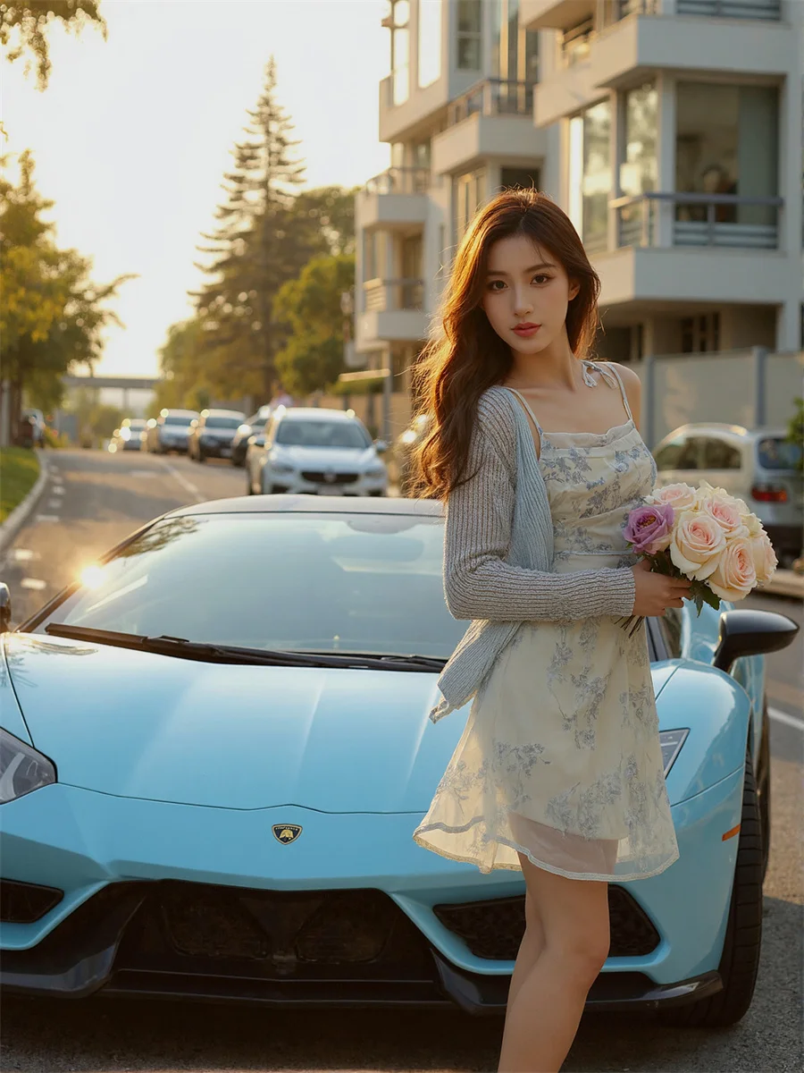 Mini robes florales en mousseline de soie bleu ciel pour femmes, Double couche, Patchwork, haut évasé, artistique, légère, Unique, Chic, été