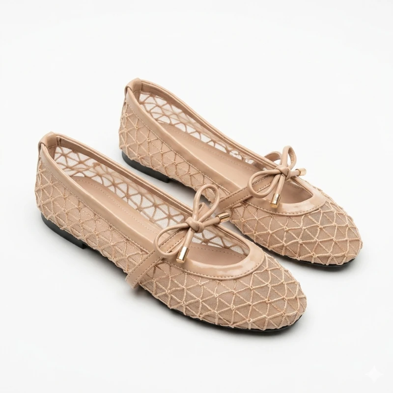 

Women Mesh Ballet Flats Breathable Embroidered Bow Mary Jane Shoes Soft Round Toe Slip On Casual Loafers