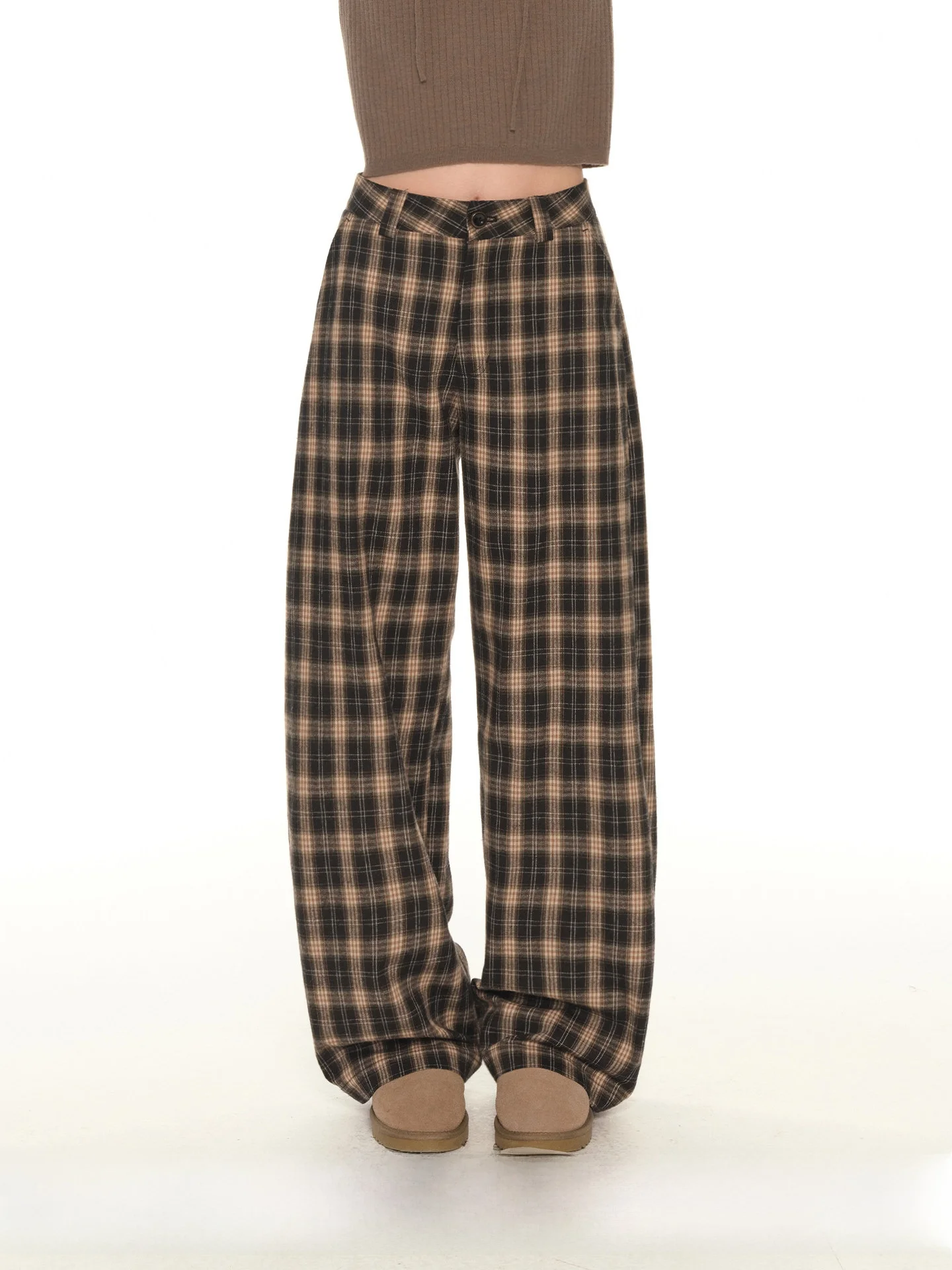 

UNRETRO American Retro Pure Cotton Plaid Straight Leg Pants Women's Autumn Winter Small Size Loose Slimming Casual Knife Pants