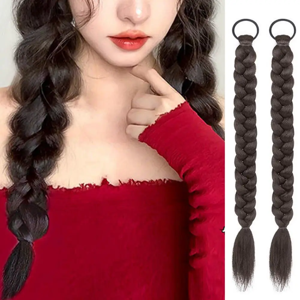 

1 Pair Fake Ponytail Women Wig Synthetic Long Twist Braid Ponytail Extensions With Rubber Band 45cm Braided Hair Extensions