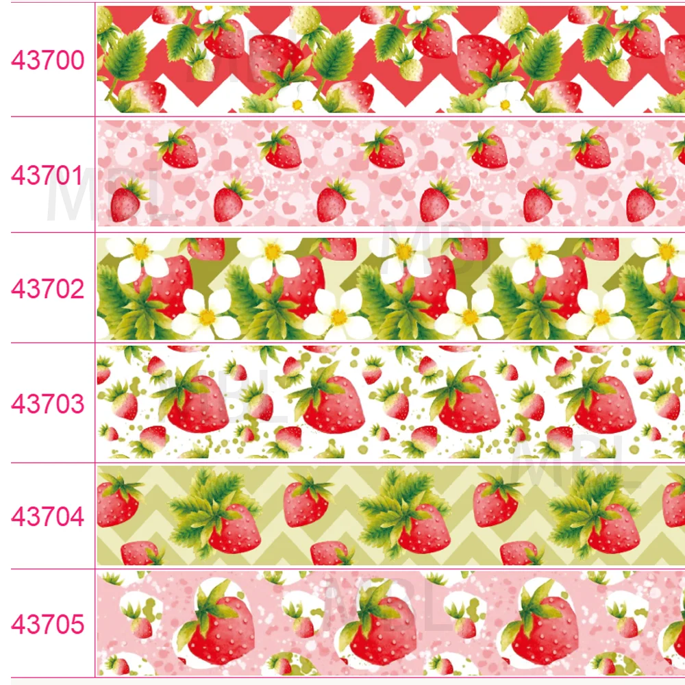 

16mm-75mm Strawberry Pineapple Grosgrain Ribbon / Foe Elastic Ribbon For Children's Hair Bows 50Yards