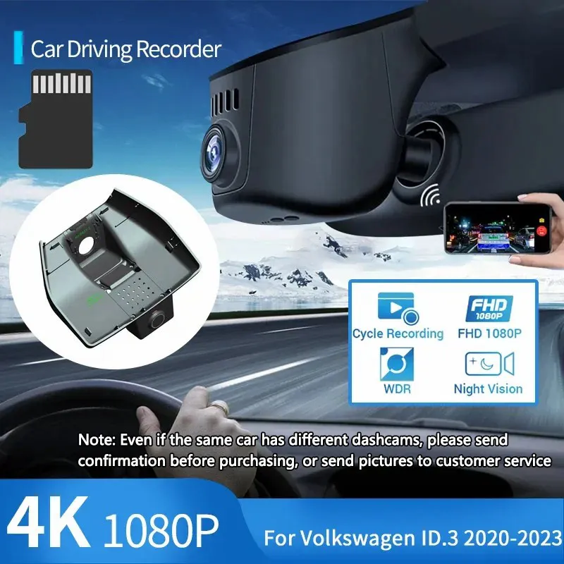 4K 1080P Wifi DVR Video Recorder Dash Cam Plug and Play Driving Recorder Accessories for Volkswagen VW ID.3 ID3 ID 3 2020~2023