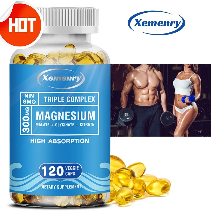 Triple Magnesium Complex Capsules - Contains Glycine, Malate and Magnesium Citrate for Muscle Relaxation and Better Sleep