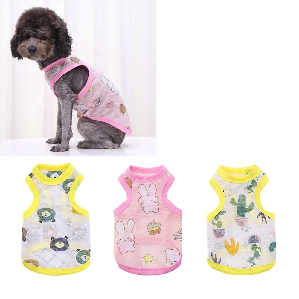 Cute Cotton Summer Dog Vest Cartoon Rabbit Bear Pattern Breathable Cat Shirt Pink Yellow Puppy T-shirt for Small Medium Dogs