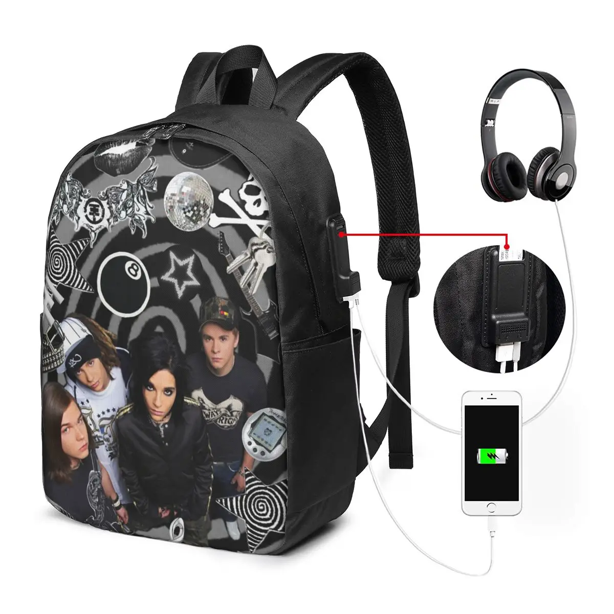 

Tokio Hotel Emblem Backpack Travel Notebook Bag Computer College Student School Bag Laptop Shoulder Bags for Men Women