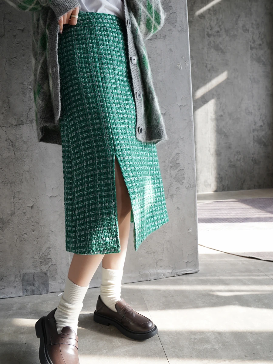 

Новая зимняя юбка Warmo2026 в клетку, миди, А-силуэт, с разрезом, женская, с завышенной талией, стройнящая, с застежкой-молнией, для повседневной носки