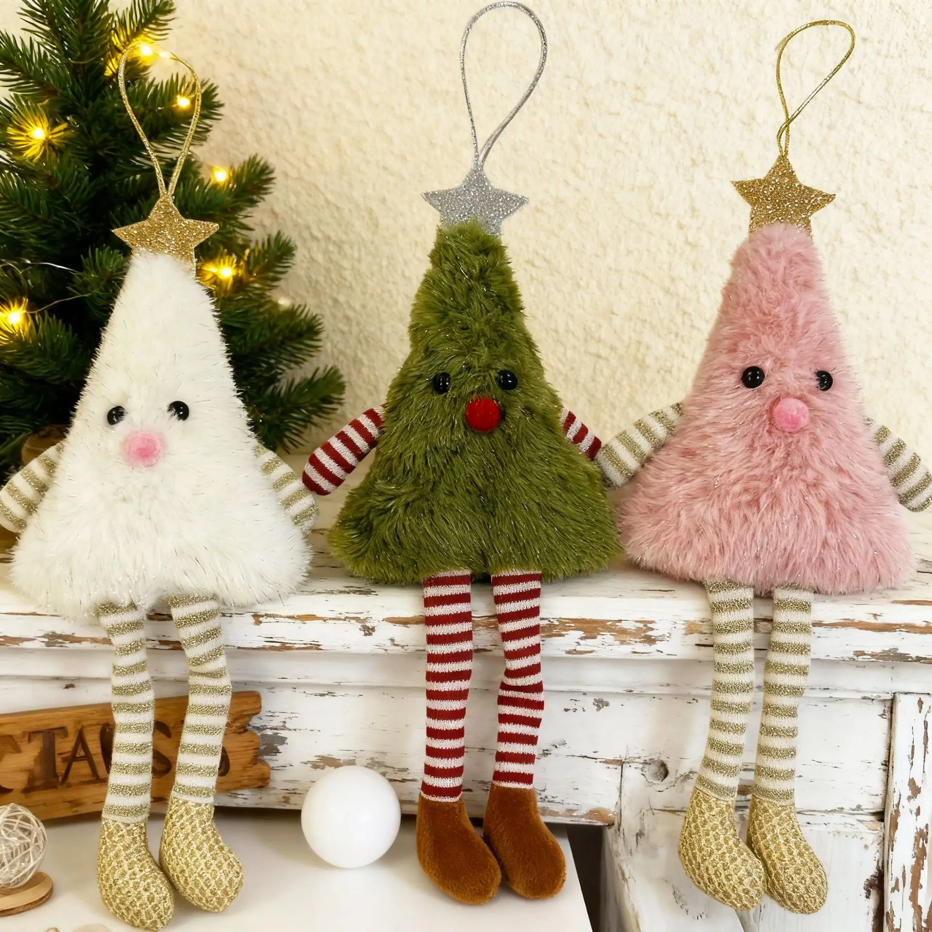 لطيف شجرة عيد الميلاد سيقان طويلة أفخم دمية عيد الميلاد جو غرفة الحلي محشوة ألعاب من القطيفة قلادة هدية عيد ميلاد الأطفال #5