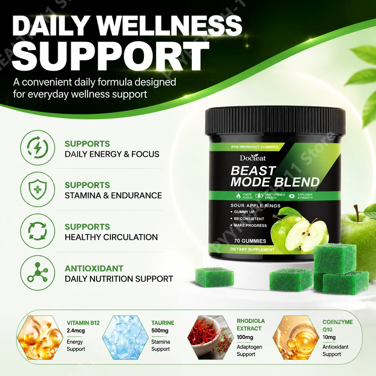Docteat Strong Endurance Enhancing Gummies,helps alleviate fatigue,boosts energy,increases stamina,enhances endurance,70 gummies