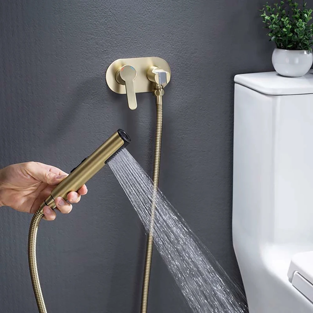 Torayvino Wall Mounted Bidet Sprayer Set Handheld Toilet Shattaf Spray Gun Solid Brass Bidet Faucet for Bathroom Hygiene