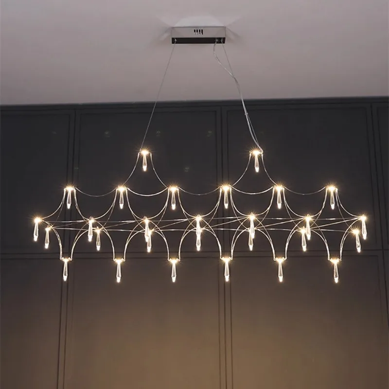 Postmodern Crystal LED Chandelier for Restaurant Bar Dining Table Minimalist Luxury Lobby Front Desk Light Designer Strip Lamp