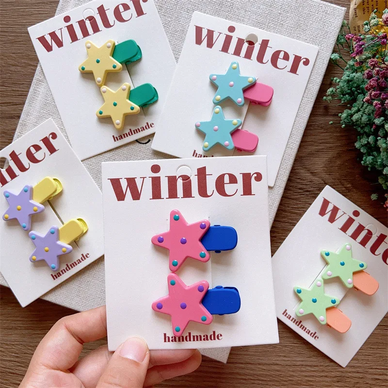 귀여운 송진 도트 스타 헤어 클립, 여아, 부모, 아이 스타일 머리핀, 기본 오각형 금속 덕빌 클립, 새로운 머리 장식