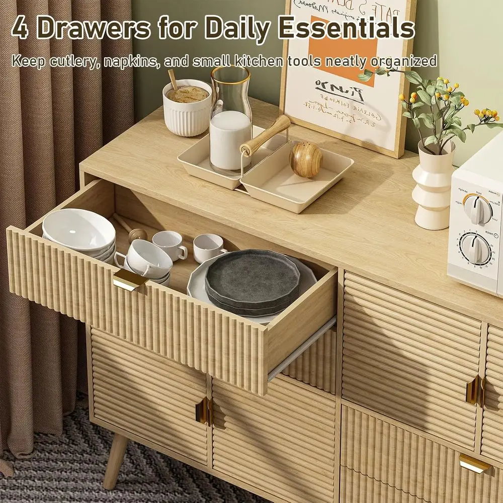 بوفيه حديث من خشب البلوط 47 من منتصف القرن مع 4 أدراج وأبواب، وخزانة تخزين لمساحات المعيشة