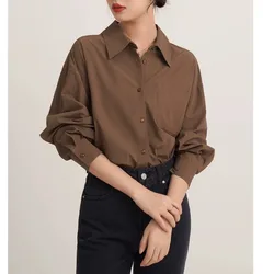 Shirt Women Spring New Brown Long Sleeve Shirt Loose Top